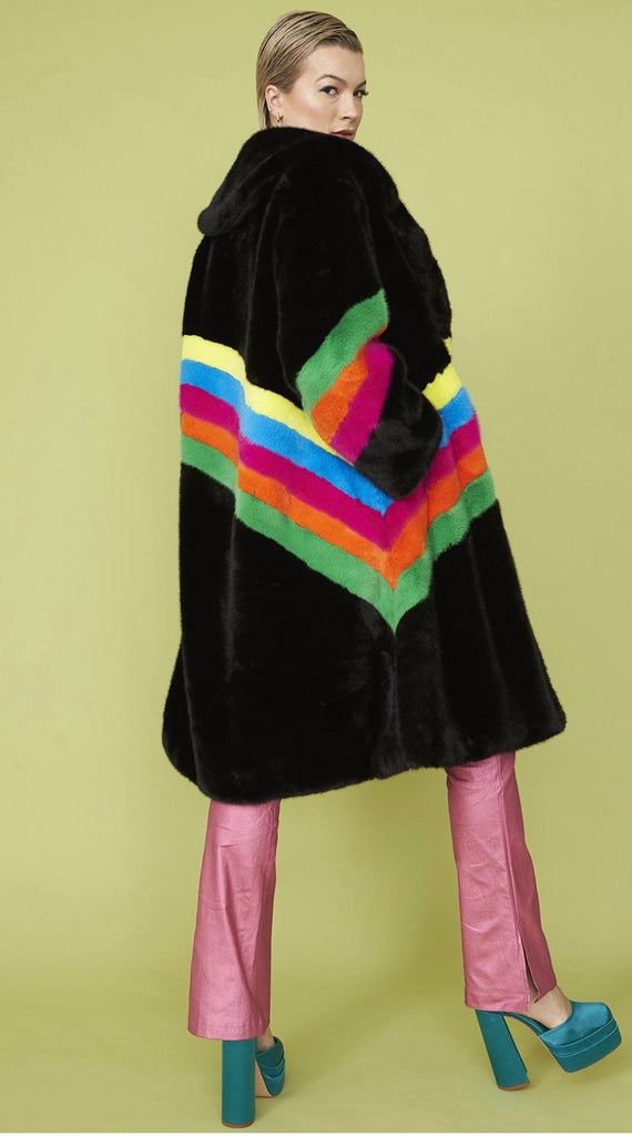 Jayley Fur Eco Black and Rainbow Coat