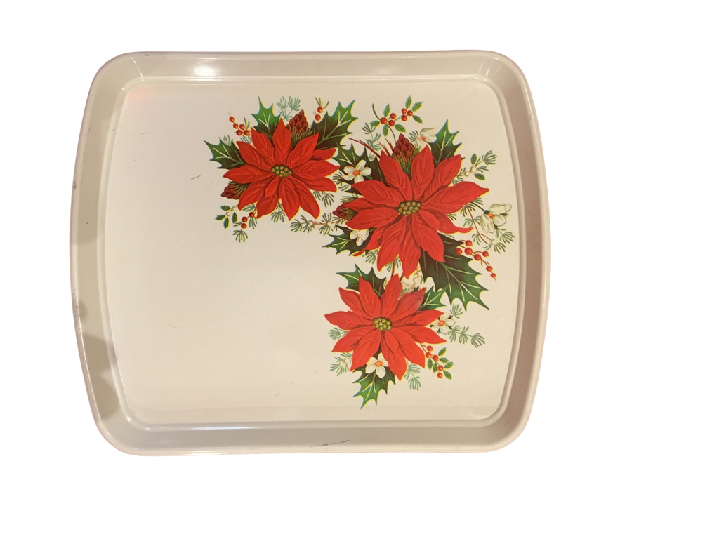 Vintage 3 Poinsettia Hard Plastic Serving Tray 12 x 10.25 inches