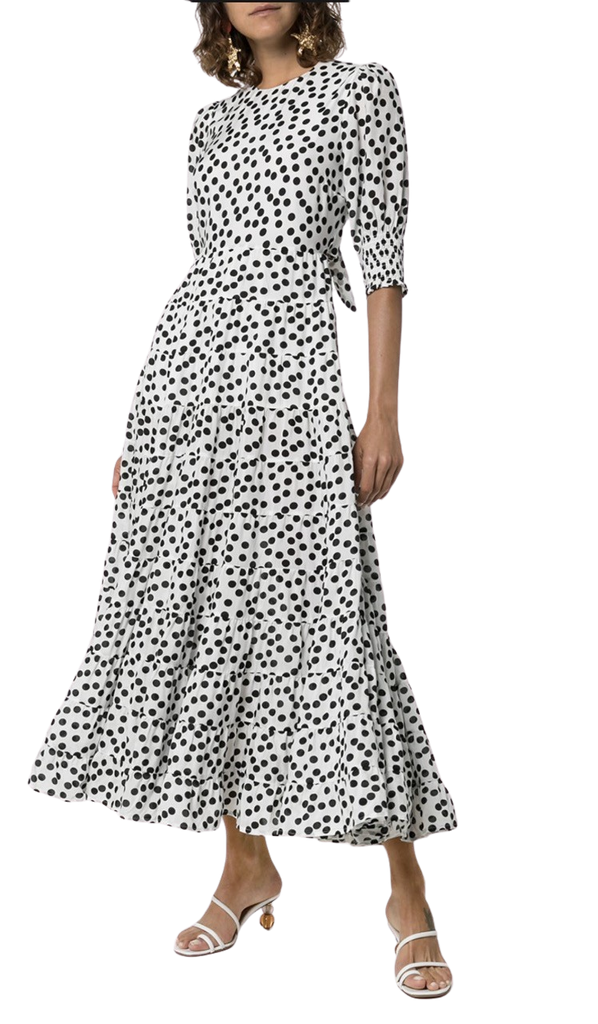 Rixo Agyness Polka Dot Print Tiered Dress: Size Large