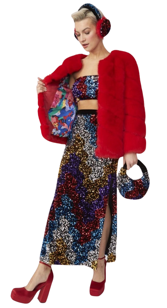 Red Jayley Striped Faux Fur Gaga Coat: Small/Medium