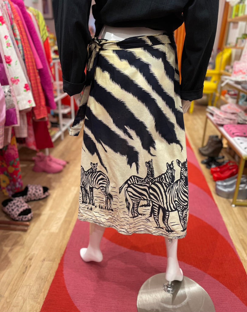 Vintage Zebra Wrap Midi Skirt