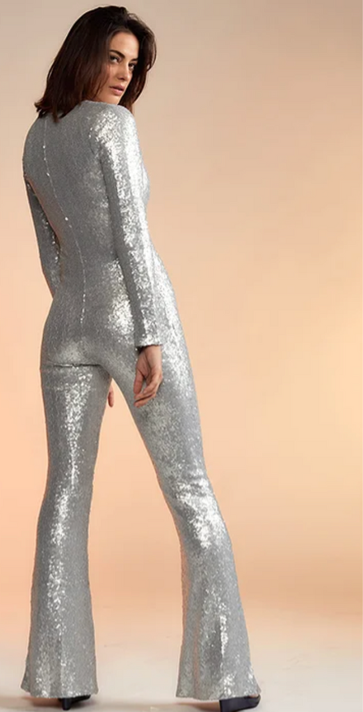 NEW Cynthia Rowley Silver Sequin Jumpsuit - Large