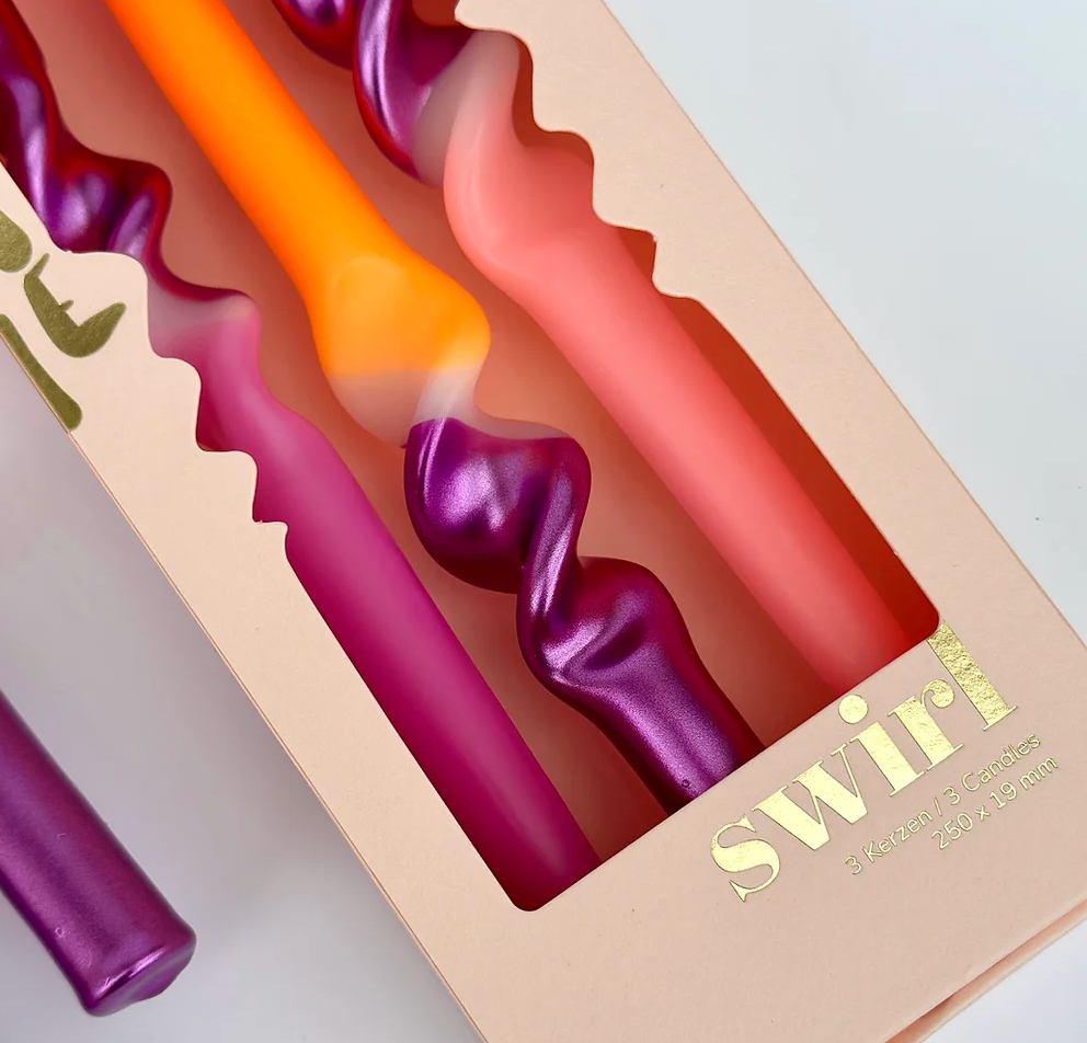 Set of 3 Dip Dye Swirl Candles: Sunset Disco