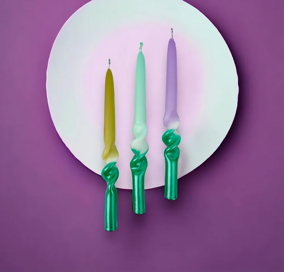 Set of 3 Dip Dye Swirl Candles: Vibrant Matcha