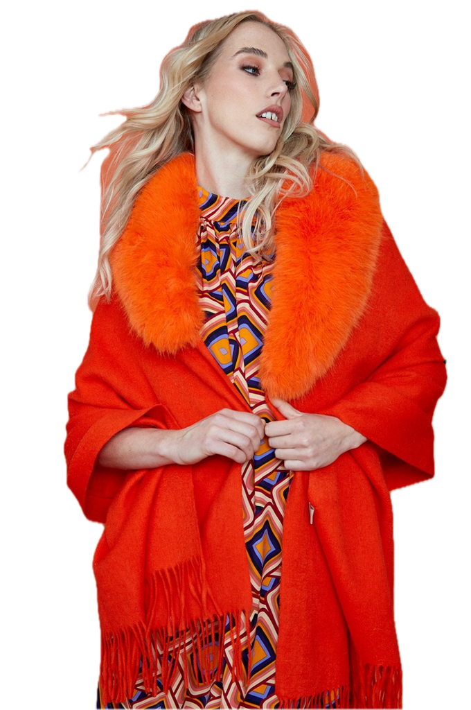 Jayley Cashmere Wrap with Faux Fur Trim and Tassels